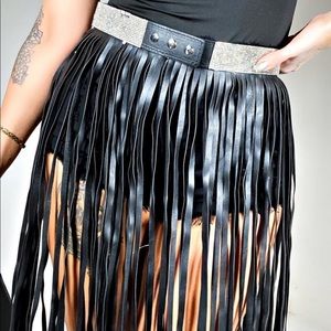Fringe blinged leather belt